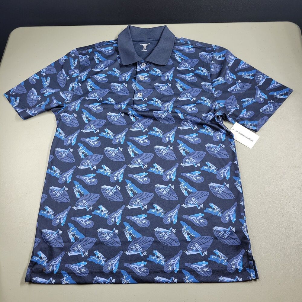 Amazon Essentials Men's Polo Style Shirt -Navy Blue Frog Print - Sz XL - NWT